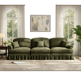 Luxury teak wood 3 seater sofa with olive green upholstery