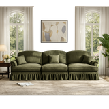 Luxury teak wood 3 seater sofa with olive green upholstery