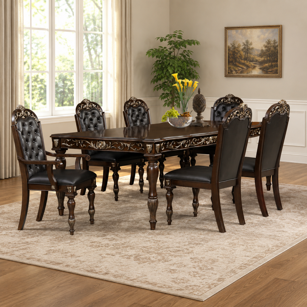Luxury solid teak wood 6 seater dining table set