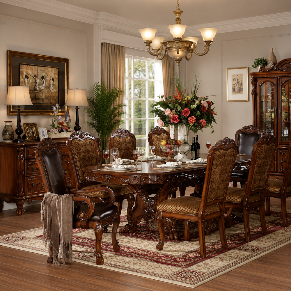 Luxury solid teak wood 8 seater dining table set