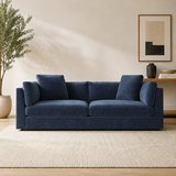 Luxury navy blue teak wood 3-seater sofa for living room