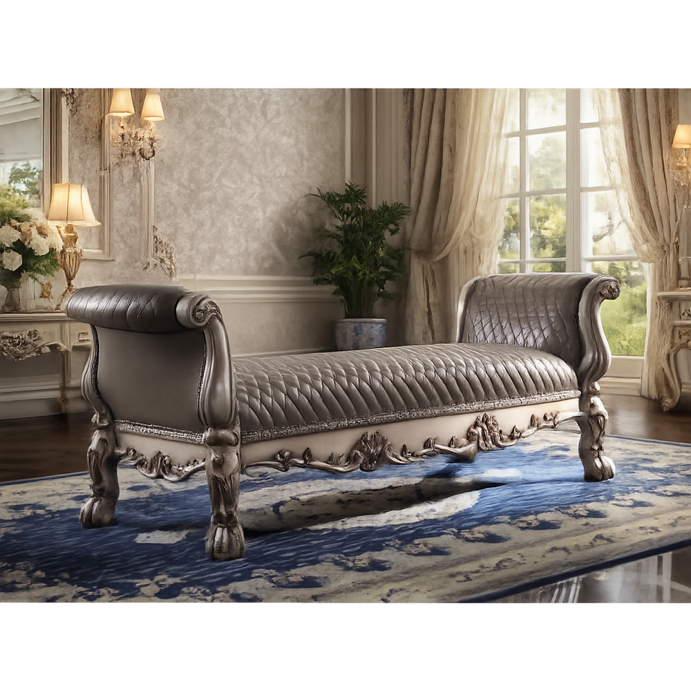 Luxury Hand-Carved Solid Teak Wood Chaise Lounge Bench
