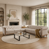 Luxury teak wood Chesterfield L shape sofa in modern living room