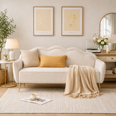 Luxury cream teak wood curved sofa for living room