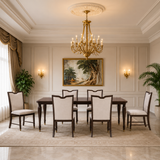 Luxury teak wood 6-seater dining table set with upholstered chairs