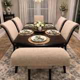 Luxury Solid Teak Wood Dining Table with Upholstered Chairs