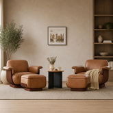 Luxury teak wood lounge chair set with ottoman