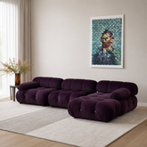 Luxury solid teak wood modular L-shape velvet sofa for modern living room.