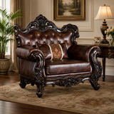 Luxury solid teak wood royal armchair with hand carved frame