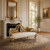 Luxury hand-carved teak wood royal chaise lounge with antique gold finish