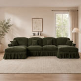 Luxury teak wood sectional sofa with olive green fabric