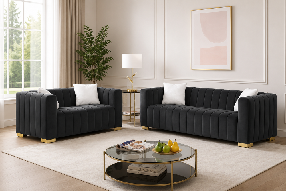 Luxury teak wood 3+2 seater grey sofa set for living room