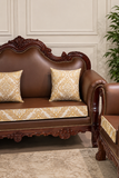 Classic brown teak wood sofa set with cushions
