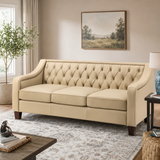 Luxury beige tufted teak wood sofa for living room