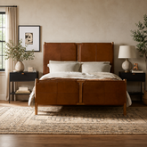 High-end teak wood upholstered platform bed