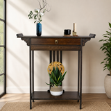 Solid teak wood console table with drawer