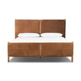 High-end teak wood upholstered platform bed