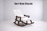 Vintage Wooden Upholstered Teak Wood Rocking Chair with Footstool for Living Room & Bedroom