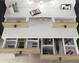 stylish vanity desk with illuminated mirror