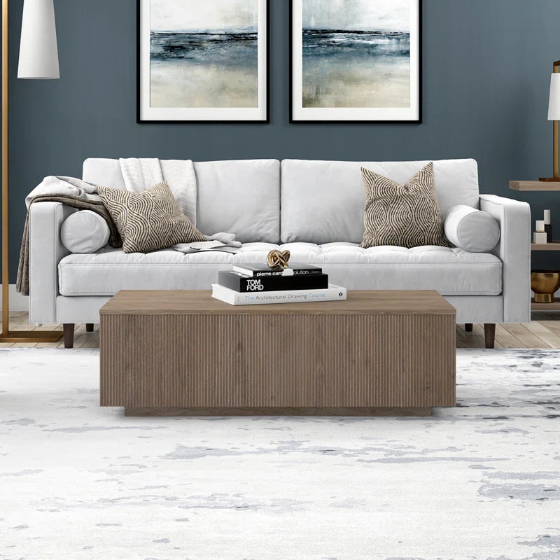 Modern wooden coffee table with ribbed design