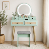 mint green vanity table with LED mirror
