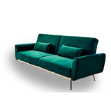 Modern 3 seater teal velvet couch crafted from solid teak wood