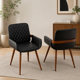 Modern black teak wood dining chair with armrest