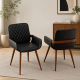 Modern black teak wood dining chair with armrest