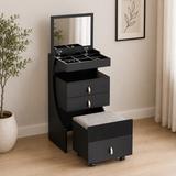 Modern black teak wood dressing table with mirror