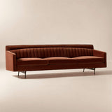 Designer curved back teak wood couch with metal legs