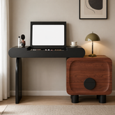 modern black walnut console table with storage cabinet