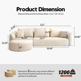 Minimalist curved sectional sofa with coffee table in cream upholstery