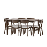 Wooden dining table with cushioned chairs modern design
