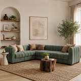 Modern green velvet L shape sectional sofa set