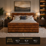 Contemporary brown platform bed with soft upholstery