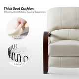 Luxury leatherette recliner chair in ivory white with teak wood accents