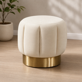 Luxury cream boucle round ottoman with gold base