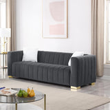 Modern channel tufted teak wood sofa set with premium upholstery