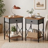 Modern wooden nightstand set with drawer and shelf