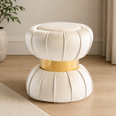 Modern pumpkin upholstered teak wood stool