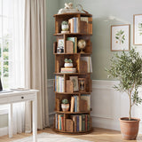 Tall 360-degree rotating teak wood bookcase for living room