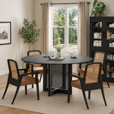 Modern round dining table with cane back chairs