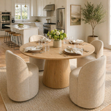 modern round dining table set with upholstered chairs