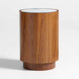 Round teak wood bedside cabinet storage