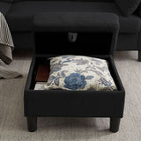 Black fabric L shape couch with wooden frame