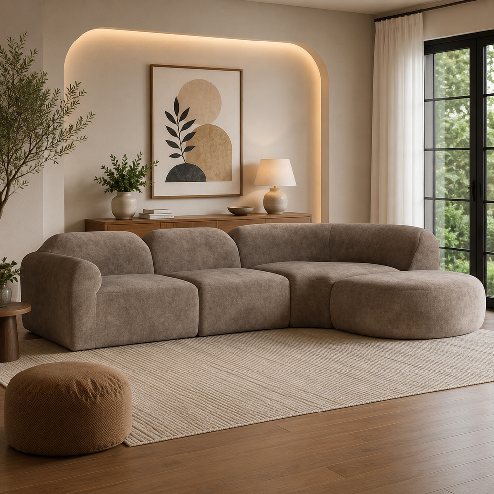 Luxury curved modular sofa with teak wood frame