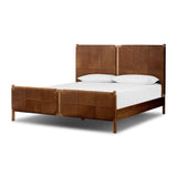 Brown teak wood upholstered bed frame