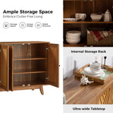 Contemporary teak wood buffet cabinet with storage doors