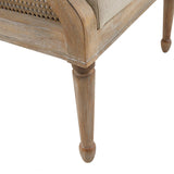 Modern teak wood cane lounge chair with beige cushion