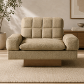 Modern teak wood lounge chair with beige upholstery